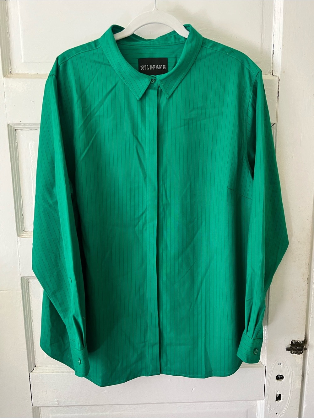 WILDFANG Empower Green Pinstripe Longsleeve Button-Down Shirt
